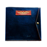 CASA (Australia) Pilot Logbook Cover - wrap closure, 2 colour outside / inside, carved wings /embossed initials