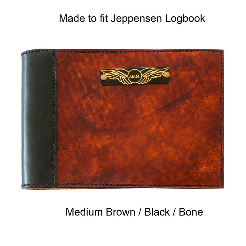 NZCAA Pilot Logbook Cover - 2 colour spine / front, wings / initials plate
