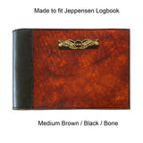 Pilot Logbook Cover - book closure, 2 colour spine / front, wings / initials plate