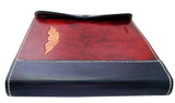 Pilot Logbook Cover - wrap closure, 2 colour spine / front, carved wings /embossed initials