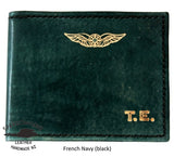 Navy handmade leather Pilots wallet initials Pilot wings Sparrowhawk Leather NZ