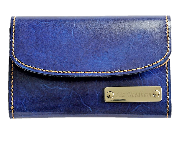 Womens Compact Wallet - Tan Interior - Stainless Steel Nameplate