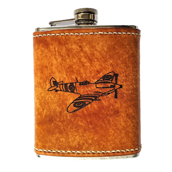 Sparrowhawk Leather's Spitfire Hipflask in British Leather front view