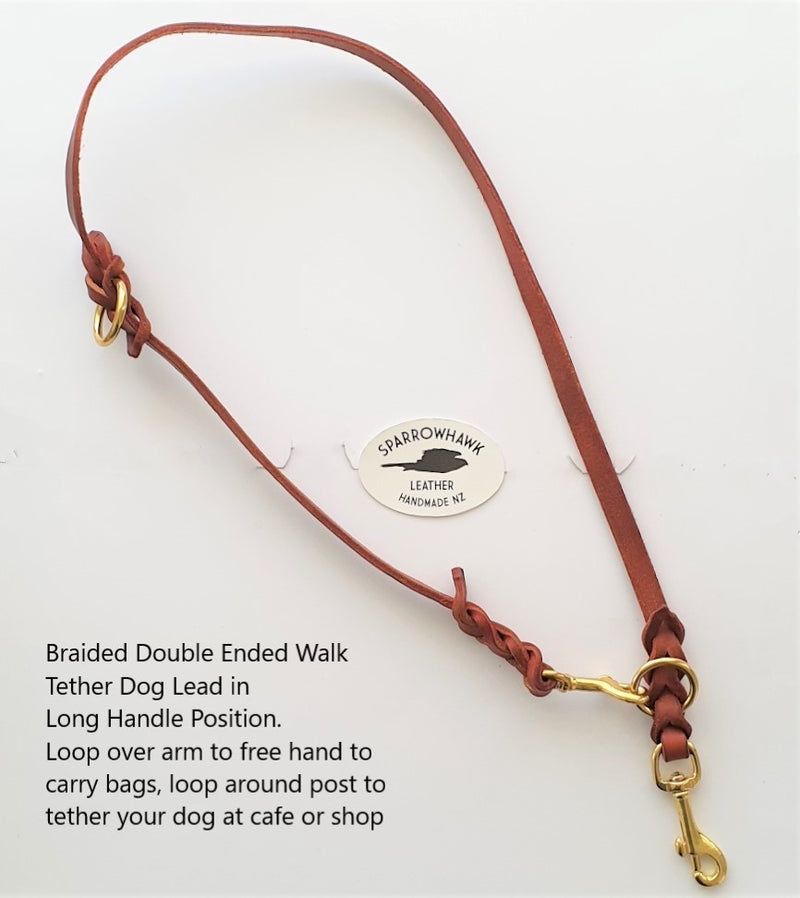 Braided Double Ended Walk Tether Dog Lead - Handmade Leather & Solid Brass