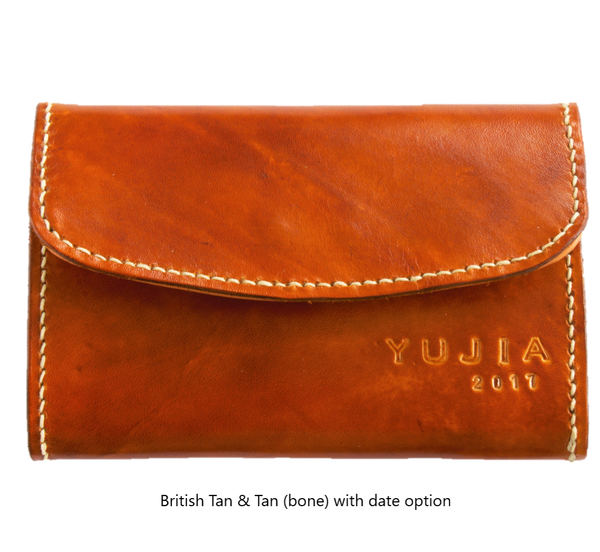 Womens Compact Wallet - Tan Interior - Embossed Initials