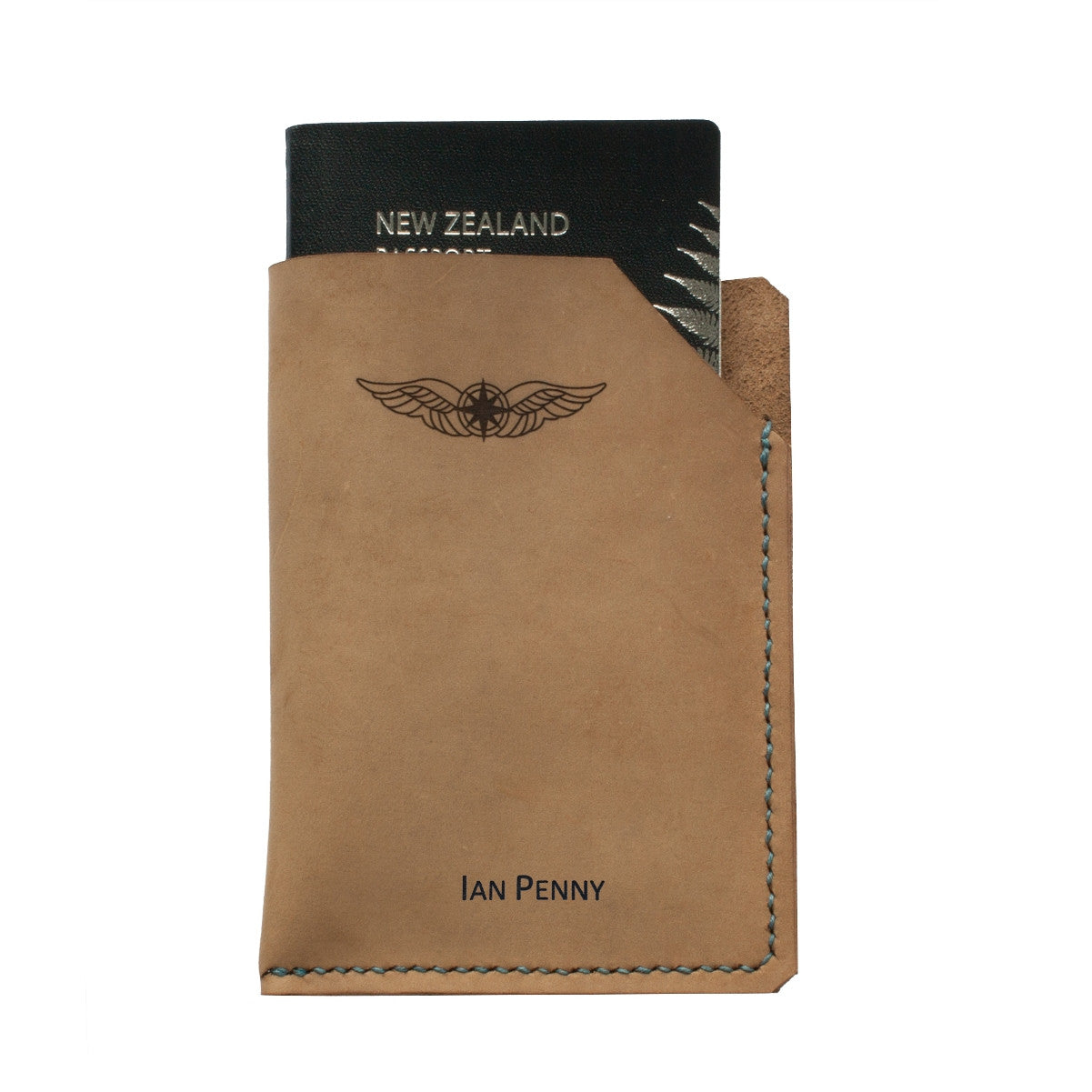 Leather Pilots Passport Wallet Nubuck name engraved Sparrowhawk