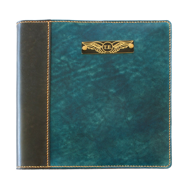Pilot Logbook Cover - book closure, 2 colour spine / front, wings / initials plate